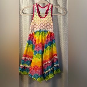 Easter dress size 6x  racer back, multi colored, with lace bodice overlay